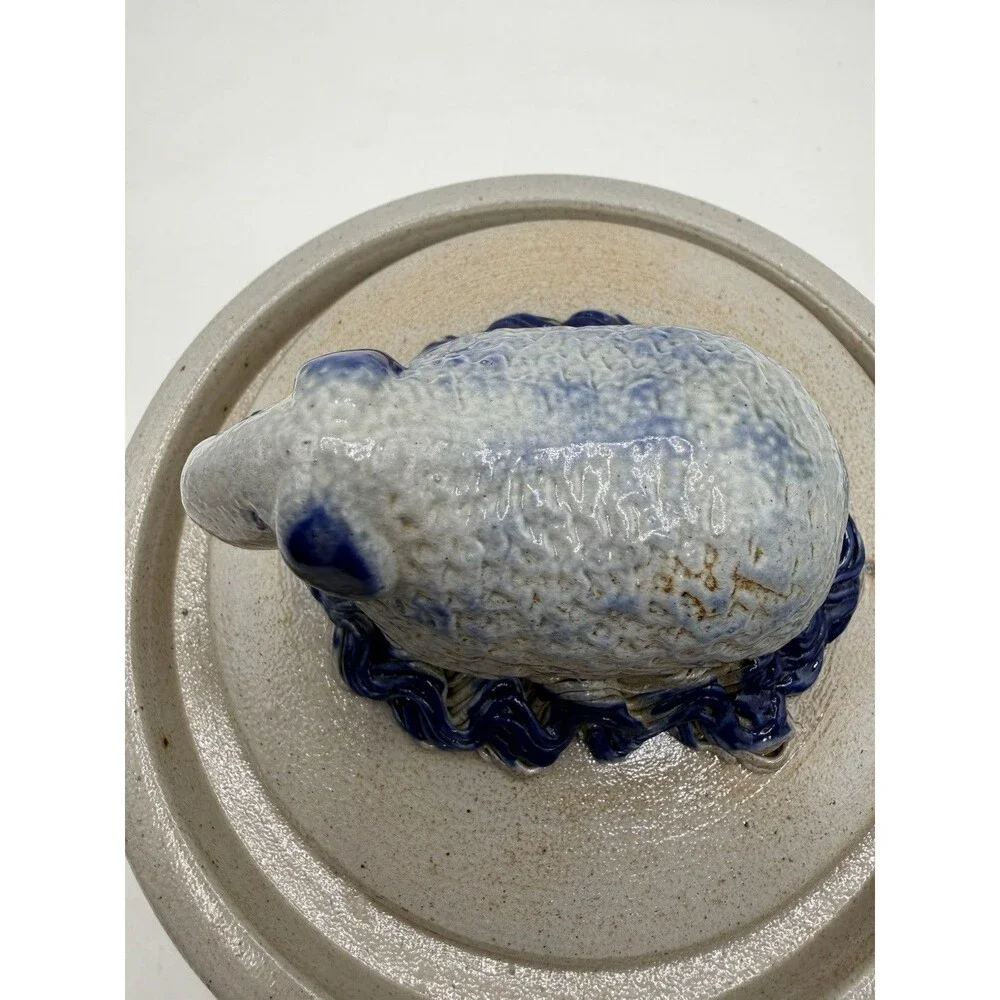 RARE ELDRETH Signed Sheep Pottery Crock w/ Lid Salt Glazed Lancaster Co PA Read